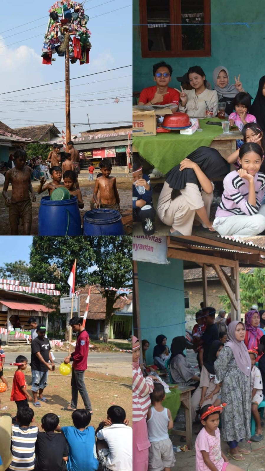 Tim Mahasiswa Kuliah Kerja Mahasiswa (KKM) Kelompok 86 Universitas Bina Bangsa (UNIBA) berkolaborasi dengan panitia pemuda dan warga menggelar rangkaian perlombaan 17 Agustus di Kampung Alun-Alun, Desa Warunggunung, Kabupaten Lebak. (Doc. Pribadi)