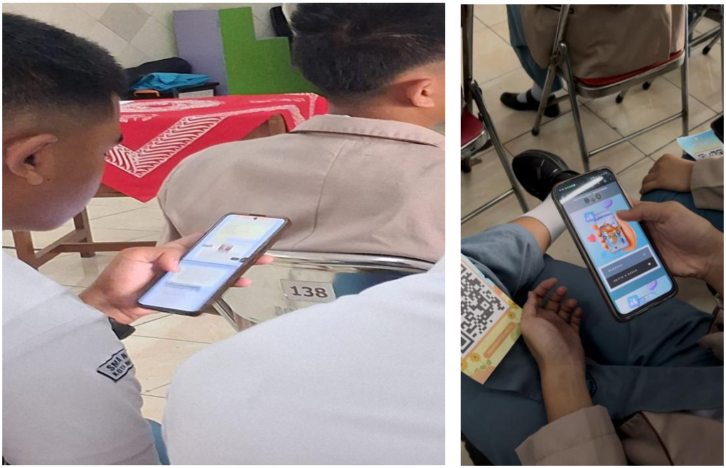 Perwakilan siswa mencoba mengakses materi KAMUSBARU saat sesi sosialisasi berlangsung.. (Dok. Pribadi/MKT Untidar SMA Negeri 3 Magelang)