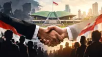 Ilutrasi Jabat Tangan Persatuan di Gedung Parlemen